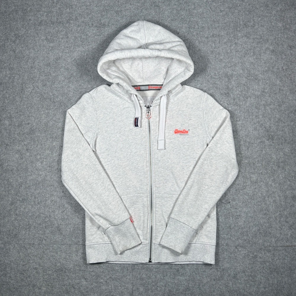 Superdry Zip Up Hoodie Mens Medium Grey Orange Label Sporty Fleece Jacket